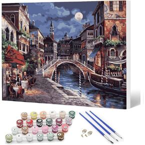 Ediximi Paint by Numbers Kit for Adults DIY Paint by Number 12" x 16" Canvas with Wooden Frame Drawing Arts and Crafts for Adults and Beginners,Night Scene