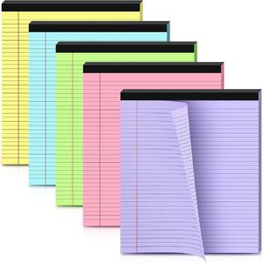 Tecmisse 5 Pack Note Pads Legal Pads 9.5 x 11 Inches, Colored Lined Paper Pads, Ruled College Writing Pads, 40 Sheets of Each Paper Pads for School Supplies and Office Use