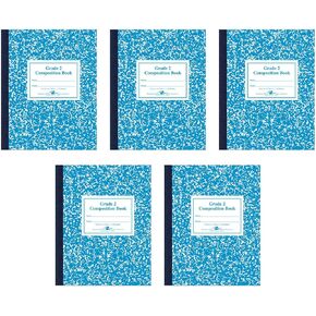 Roaring Spring Grade School Ruled Composition Book, 5 Pack, Blue (Grade 2) 9.75" x 7.75" 50 Sheets, Flexible Marble Cover, (77931)