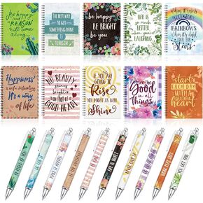 20 Pcs Inspirational Notebooks and Pen Set Inspirational A5 Notebook Motivational Quotes Lined A5 Journal Pens Motivational Ballpoint Pens for Home Office School Appreciation Gifts