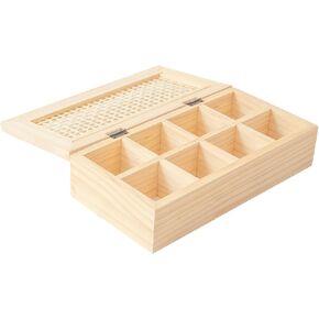 Unfinished Wooden Box with 8 Compartments for Crafts, Organizing, Storage and DIY, Unpainted Wooden Storage Box 13" x 6.3" x 3" in (8 Compartments)