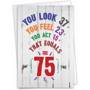 NobleWorks - 75th Milestone Birthday Greeting Card with 5 x 7 Inch Envelope (1 Card) Floral Age 75 C8261MBG