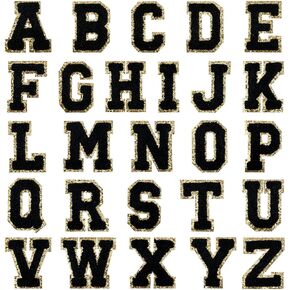 26PCS Iron On Letter Patches, Embroidered Alphabet A-Z Patches with Gold Glitter Border Sew on Patch for Jacket Clothes Backpacks Jeans Christmas Stockings (White)