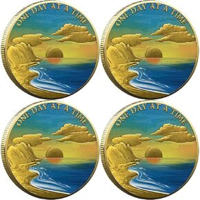 Serene Beach Sunrise Sobriety Chip ONE Day at A TIME AA Medallion Serenity Prayer Coin Recovery Gift (Single Coin)