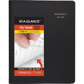 AT-A-GLANCE Planner 2024-2025 Academic, Weekly, Quarter-Hourly Appointment Book, 7" x 8-3/4", Medium, Flexible Cover, Black (7095805)