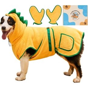 Premium Super Absorbent Microfiber Dog Bath Towel with Drying Gloves - Quick Drying Dog Robes for After Bath (Large)