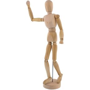 US Art Supply Wood 12" Artist Drawing Manikin Articulated Mannequin with Base and Flexible Body - Perfect for Drawing The Human Figure (12" Male)