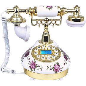 Corded Antique Landline Telephones, Ceramic Made Old Fashion Home Phone, Classic Decorative Single Line Desk Telephone for Office Decor