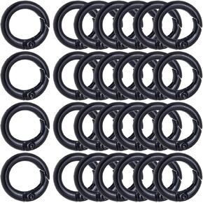 1 Box 30Pcs Black Spring O Rings 20mm Round Carabiner Clip Snap Metal Trigger Key Ring Clips Zinc Alloy Gate O Rings Buckles for DIY Keychains Keyrings Purses Handbags Dog Leashes Crafts