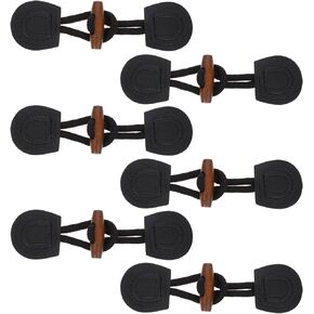 MAGICLULU 6 Pairs Vintage Leather Horn Coat Buttons Leather Sew-On Toggles Closure Button Wooden Toggle Horn Button for Clothing Coat Jacket Sweater (Black)