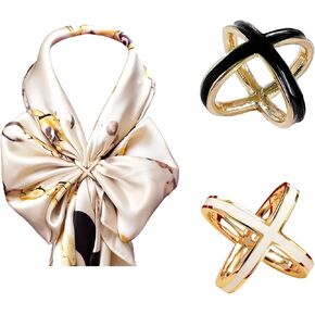 SYWDUDUCLT 2 Pcs Scarf Rings For Women, Fashion Metal Scarf Buckle, Black/White