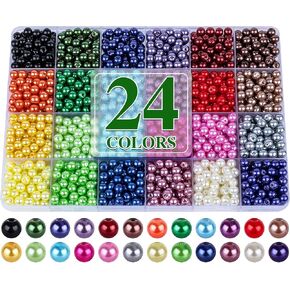 XSEINO 1200PCS 6mm Pearl Glass Beads Bracelet Making Kit, 24 Assorted Color Series Crystal Beads for Jewelry Making and DIY Crafts, Friendship Bracelets