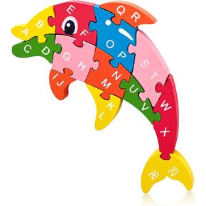 LovesTown Rabbit Wooden Puzzles,Alphabet and Number Building Blocks, Learning Puzzles for Toddlers, Easter Montessori Toys