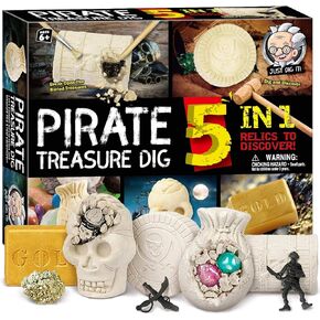 XXTOYS Pirate Treasures Dig Kit Break Into 5 Bricks Treasure Excavation Kits Pirate Toys Gems Dig Kits Interactive Excavating Toys Great Birthday Gift Party Supplies Archeology Educational STEM Kits