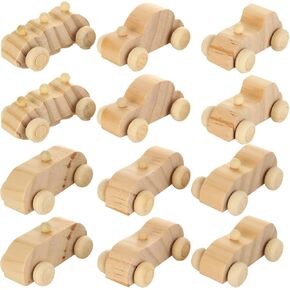 SHUESS 24 Packs Wood DIY Car Toys, Wooden Cars to Paint, Unfinished Wooden Cars, Wooden Toy Cars for Handcraft Projects Family Time