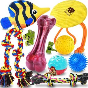 KIPRITII Tough Dog Toys for 45-90lbs Dogs-12 Pack Various Dog Toys for Boredom with Tough Ropes, Squeaky Toys & Dog Treat Balls for Medium & Large Breed Dogs