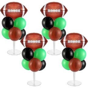 4 Sets Sports Balloons Stand Kit with Basketball, Football, Baseball, Rugby Foil Balloons Sports Themed Party Balloon Centerpiece for Tables