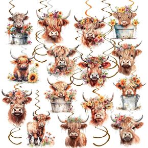 15Pcs Cow Birthday Party Decoration Cow Hanging Swirls for Farm Animal Theme Birthday Party Supplies