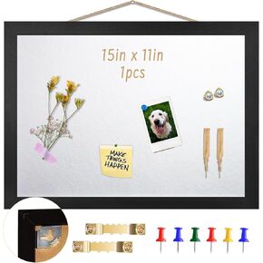 Felt Cork Boards Bulletin Board 15"x11" Small Display Pin Board, Vision Board Hanging Pin for Walls, Jewelry, Notes, Collection, Photos, Office, Black Framed & White Felt Message Board, 3pc