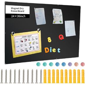 24 x 36 Inches Magnetic Board Black Magnet Bulletin Boards for Walls to Display Magnetic Notes Photos for Home Office Classroom, Pre-drilled Mounting Screws Included