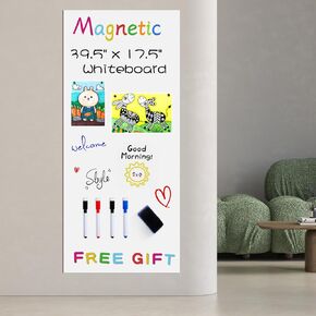 Magnetic Whiteboard Contact Paper for Wall, 39.5" x 17.5" White Board Wall Decal, Self Adhesive Dry Erase Sticker, Peel and Stick WhiteBoard Wallpaper with 42 Magnetic Letters for Kids Home Office