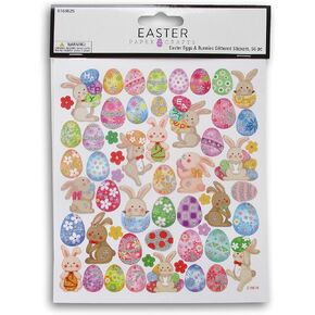 Easter Egg & Bunny Glitter Stickers for Journaling, Scrapbooking, Cardmaking, Arts & Crafts - 56 Pieces
