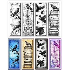 GLOBLELAND Crow Bookmark Clear Stamps Branch Skeleton Bookmark Silicone Clear Stamp Seals Transparent Stamps for DIY Scrapbooking Cards Making Photo Album Journal