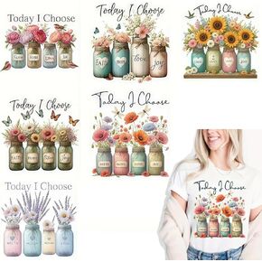 6pcs Christmas Sunflower Bottle Iron On Transfers for T-Shirts Rub on Transfers Stickers Vinyl Ready to Press Stickers Iron on Decals for T-Shirts Clothing Hoodie DIY Crafts