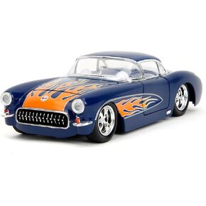 Big Time Muscle 1:24 1957 Chevrolet Corvette Die-Cast Car, Toys for Kids and Adults(Dark Blue/Flames)