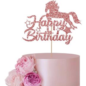 Rose Gold Horse Cake Topper for Birthday Party Decor, Horse Racing Cake Topper, Horse Cake Topper, Glitter Birthday Party Decoration Supplies