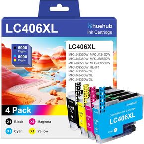 LC406XL High Yield Ink Cartridge Replacement for Brother LC406 LC406 XL Ink Cartridges for MFC-J4335DW MFC-J4345DW MFC-J4535DW MFC-J5855DW MFC-J6555DW MFC-J6955DW MFC-J5955DW Printer, 4 Pack