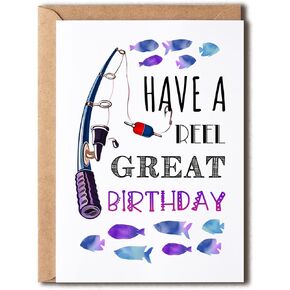 EruditeGifts Reel Great Fishing Birthday Card - Funny Fishing Greetings