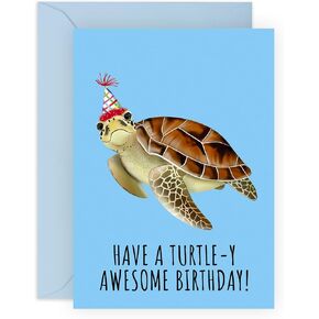 CENTRAL 23 Happy Birthday Card For Men Women - Turtle-y Awesome Birthday - Sweet Greeting Cards For Her Him - Gifts For Mom Dad Sister - Comes With Fun Stickers