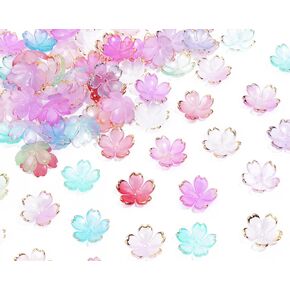 Tupalizy 100PCS Small Flower Beads Cherry Blossom Decor Acrylic Floral Spacer Beads Gold Plated Charms for Bracelets Jewelry Making Necklaces Earrings Keychain Art Crafts Projects Gifts (Blue-Violet)