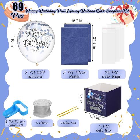 Sumind Pull Money Balloon Box for Cash Birthday Funny Money Balloon Surprise Kit Pull out Cash Holder Gift Box Birthday to You Surprise Gifts for Women Mother Girlfriend Wife(Novelty Style) in Saudi Arabia