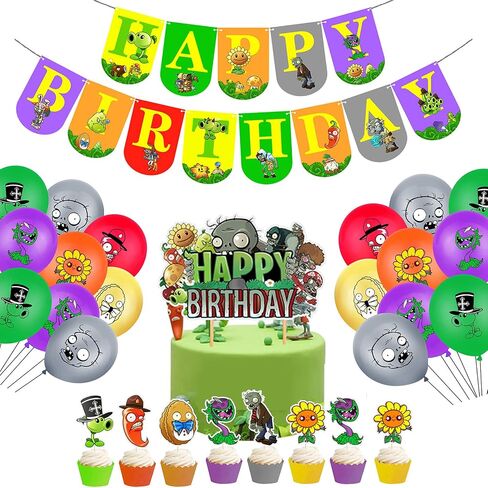 لعبة Game Game موضوع عيد ميلاد مجموعة الديكور مع خلفية عيد ميلاد سعيد ، لافتات Zombies ، topper كعكة ، البالونات للأطفال لاعبي لعبة PVZ ، 33 ٪ في الكل in Kuwait
