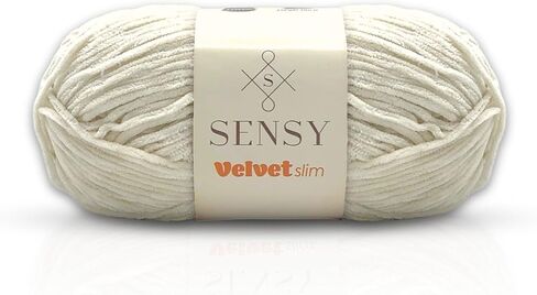 Sensy Velvet Slim Yarn for Crocheting, Baby Blanket Yarn, Chenille Yarn, Amigurumi Yarn, 3.5 oz, 218 Yards, Gauge 3 Light (Ecru) in Saudi Arabia