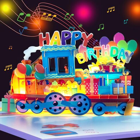 Magic Ants Musical Happy Birthday Train Pop-Up Card with Lights – 3D Colorful Train Theme with Balloons & Gifts - for Kids, Children, and Train Lovers, Handmade Birthday Greeting in Saudi Arabia