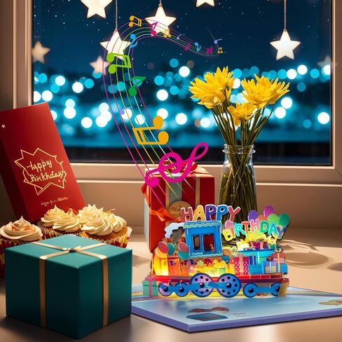 Magic Ants Musical Happy Birthday Train Pop-Up Card with Lights – 3D Colorful Train Theme with Balloons & Gifts - for Kids, Children, and Train Lovers, Handmade Birthday Greeting in Saudi Arabia