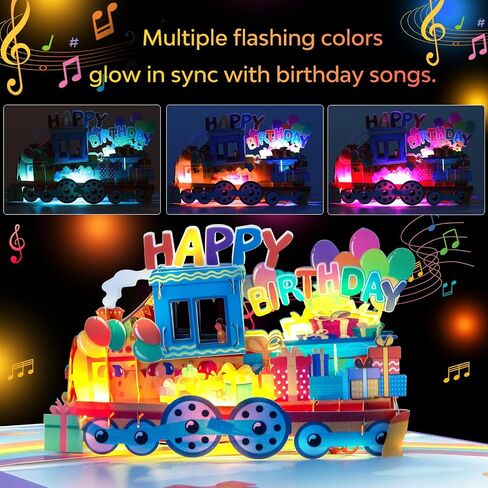 Magic Ants Musical Happy Birthday Train Pop-Up Card with Lights – 3D Colorful Train Theme with Balloons & Gifts - for Kids, Children, and Train Lovers, Handmade Birthday Greeting in Saudi Arabia