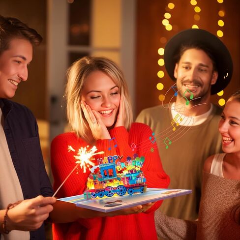 Magic Ants Musical Happy Birthday Train Pop-Up Card with Lights – 3D Colorful Train Theme with Balloons & Gifts - for Kids, Children, and Train Lovers, Handmade Birthday Greeting in Saudi Arabia