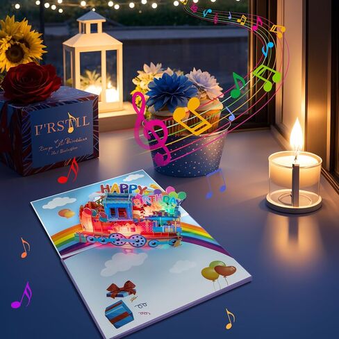 Magic Ants Musical Happy Birthday Train Pop-Up Card with Lights – 3D Colorful Train Theme with Balloons & Gifts - for Kids, Children, and Train Lovers, Handmade Birthday Greeting in Saudi Arabia