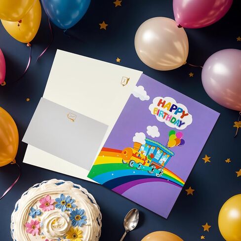 Magic Ants Musical Happy Birthday Train Pop-Up Card with Lights – 3D Colorful Train Theme with Balloons & Gifts - for Kids, Children, and Train Lovers, Handmade Birthday Greeting in Saudi Arabia