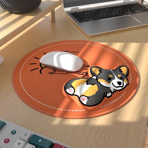 Ergonomic 3D Design Adjustable Wrist Rest & Rollable Mouse Pad Set: Non-Slip Comfort for Typing, Gaming & Pain Relief - Perfect for Office, Laptop & Travel Use - Gray Corgi Orange in Saudi Arabia