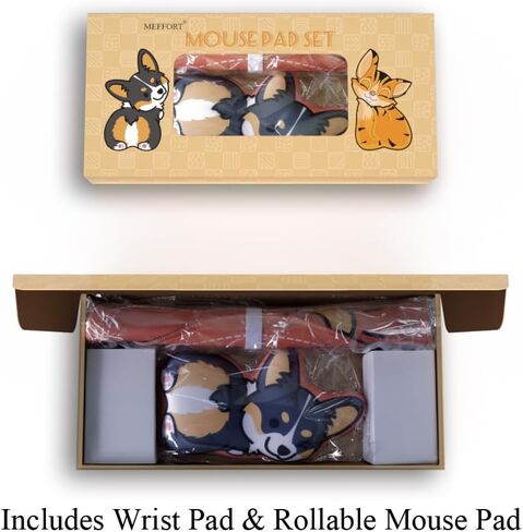 Ergonomic 3D Design Adjustable Wrist Rest & Rollable Mouse Pad Set: Non-Slip Comfort for Typing, Gaming & Pain Relief - Perfect for Office, Laptop & Travel Use - Gray Corgi Orange in Saudi Arabia