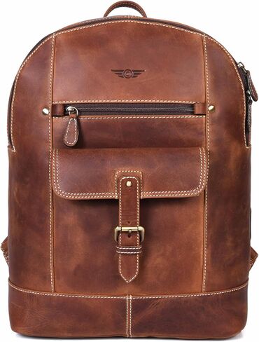 Handmade Full-Grain Leather Backpack for Men & Women – Casual Laptop, Travel, Camping, Roll-Top Rucksack, Brown (Leather, Congac) in Saudi Arabia