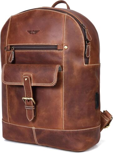 Handmade Full-Grain Leather Backpack for Men & Women – Casual Laptop, Travel, Camping, Roll-Top Rucksack, Brown (Leather, Congac) in Saudi Arabia