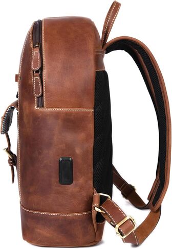 Handmade Full-Grain Leather Backpack for Men & Women – Casual Laptop, Travel, Camping, Roll-Top Rucksack, Brown (Leather, Congac) in Saudi Arabia