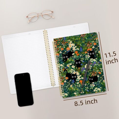 Cute Spiral Notebook journal A4 Aesthetic Pretty Design for Women Girls Kawaii with Pocket, 8.5 x 11 inch, Lined, Cat Garden in Saudi Arabia