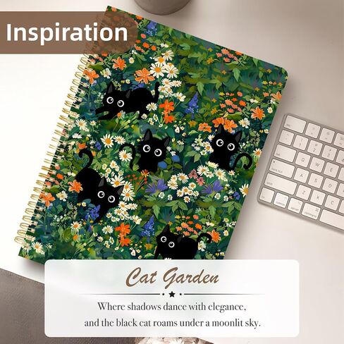 Cute Spiral Notebook journal A4 Aesthetic Pretty Design for Women Girls Kawaii with Pocket, 8.5 x 11 inch, Lined, Cat Garden in Saudi Arabia
